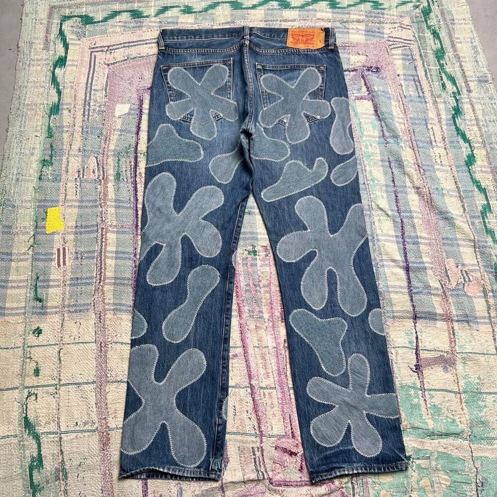 Custom upcycled levis 501 patchwork jeans Size 36x32
